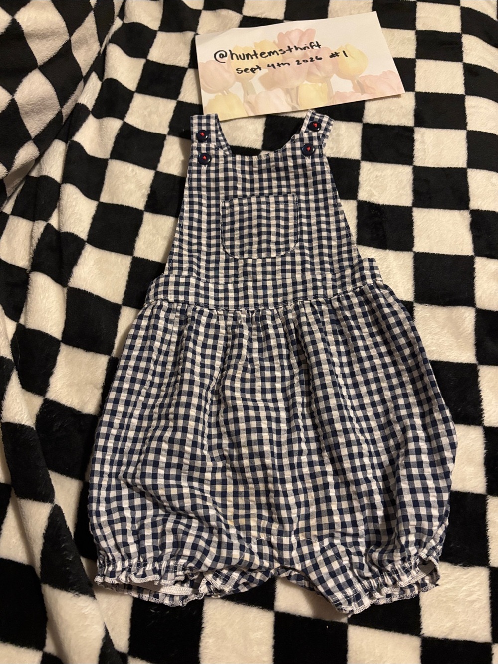 12 month short plaid overalls
